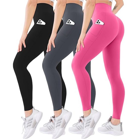 3 Pack High Waisted Leggings for Women with Pockets Soft Active Tummy Control Pants for Yoga Running & Daily Wear