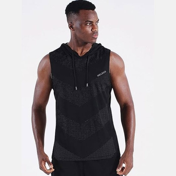 男士健身背心三件套 无袖跑步衫带连帽衫